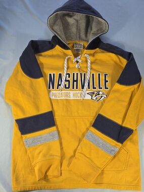 Champion Nashville Predators Lace Up Hoodie Mens Large Yellow NHL Hockey